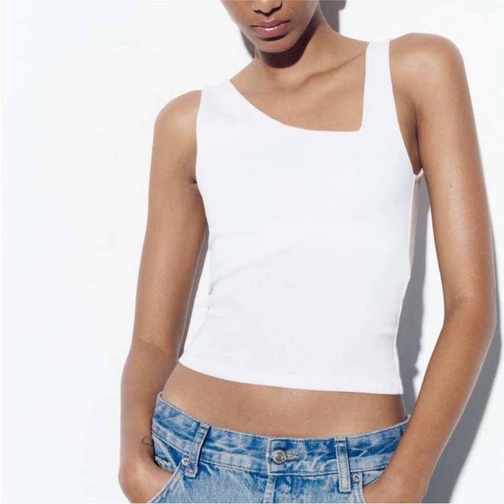 Zara White Asymmetrical Tank Top